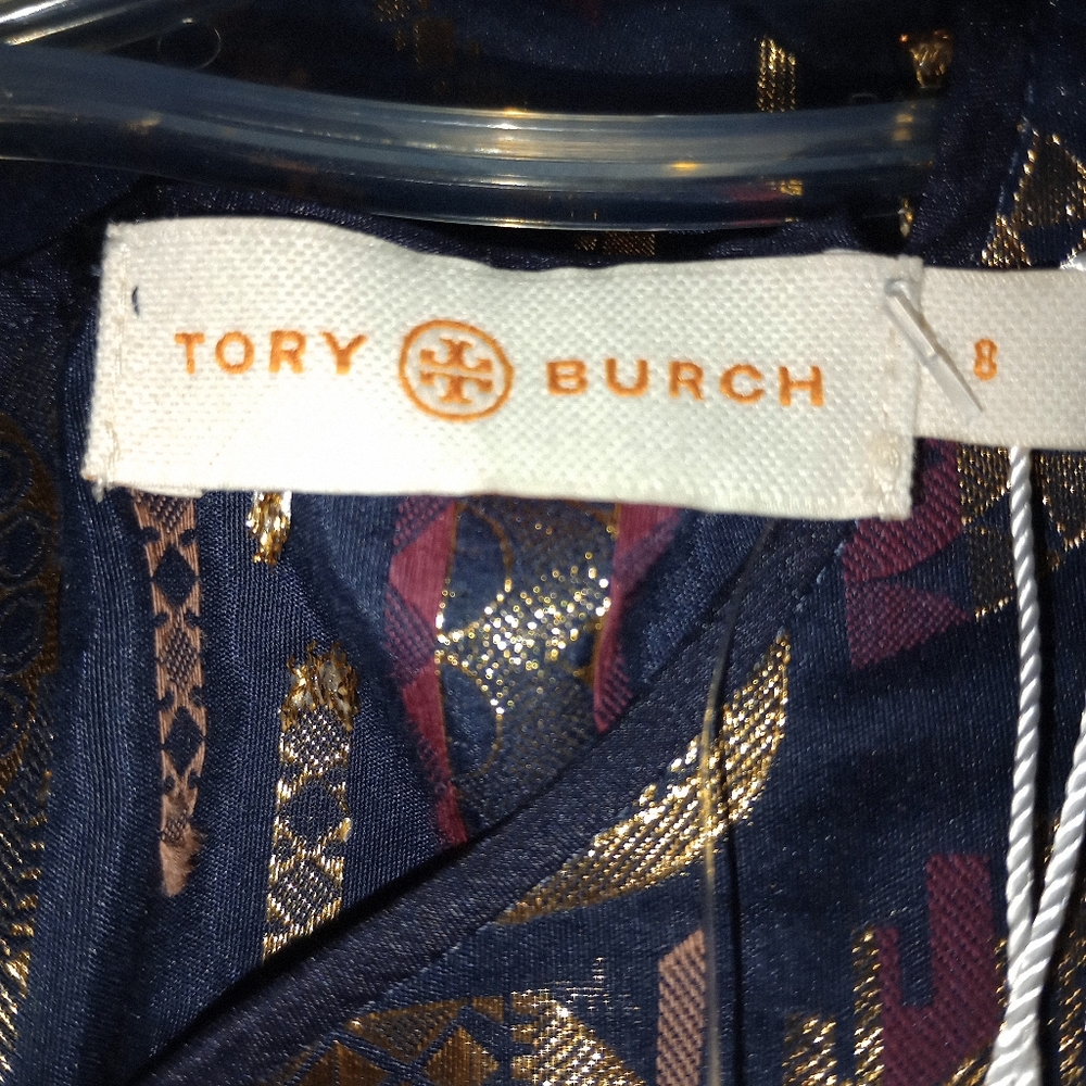 NWT Tory Burch Sleeveless Metallic Jacquard Print Blouse Women's Size 8 - Picture 6 of 9